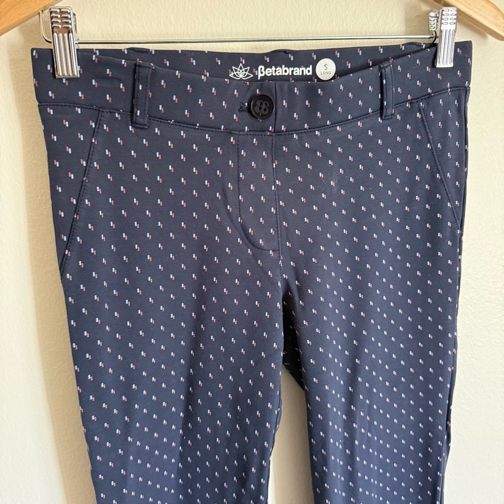 Betabrand Navy Patterned Womens Straight Leg Yoga Dress Pants Pull On Small Long - Picture 4 of 8